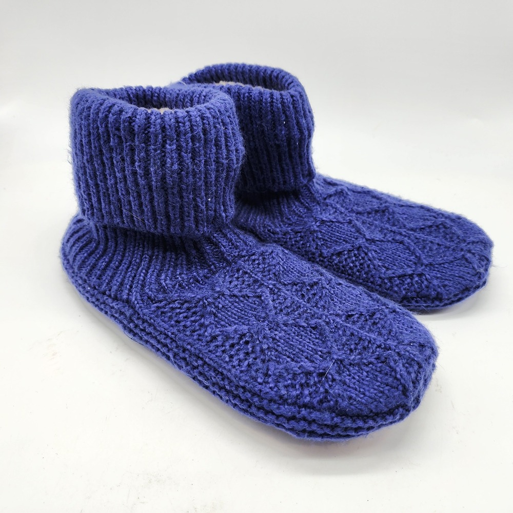 Bombas Sherpa Gripper Slipper Booties Men's Medium Blue Cable Knit